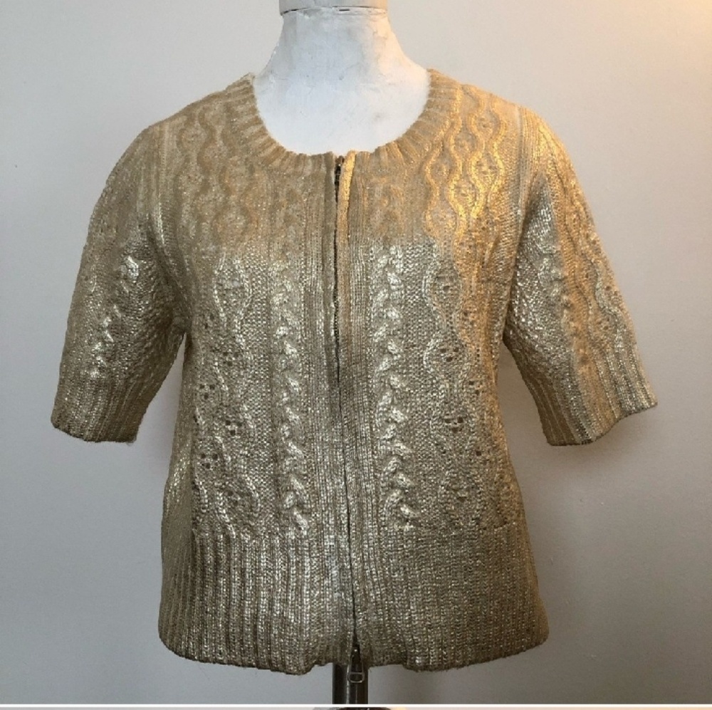MAGASCHONI Gold Gilded Cropped Alpaca Zip Cardigan